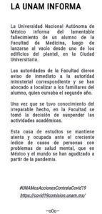 UNAM informa de la muerte de un alumno de medicina