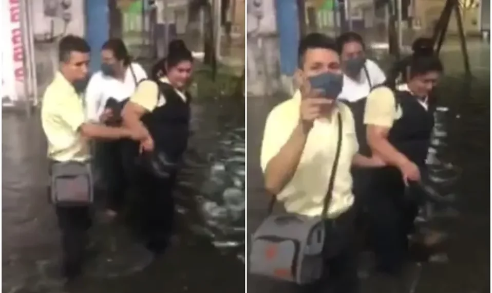 Video: Empleados de Coppel ofrecen créditos en plena inundación - Playa al  Día